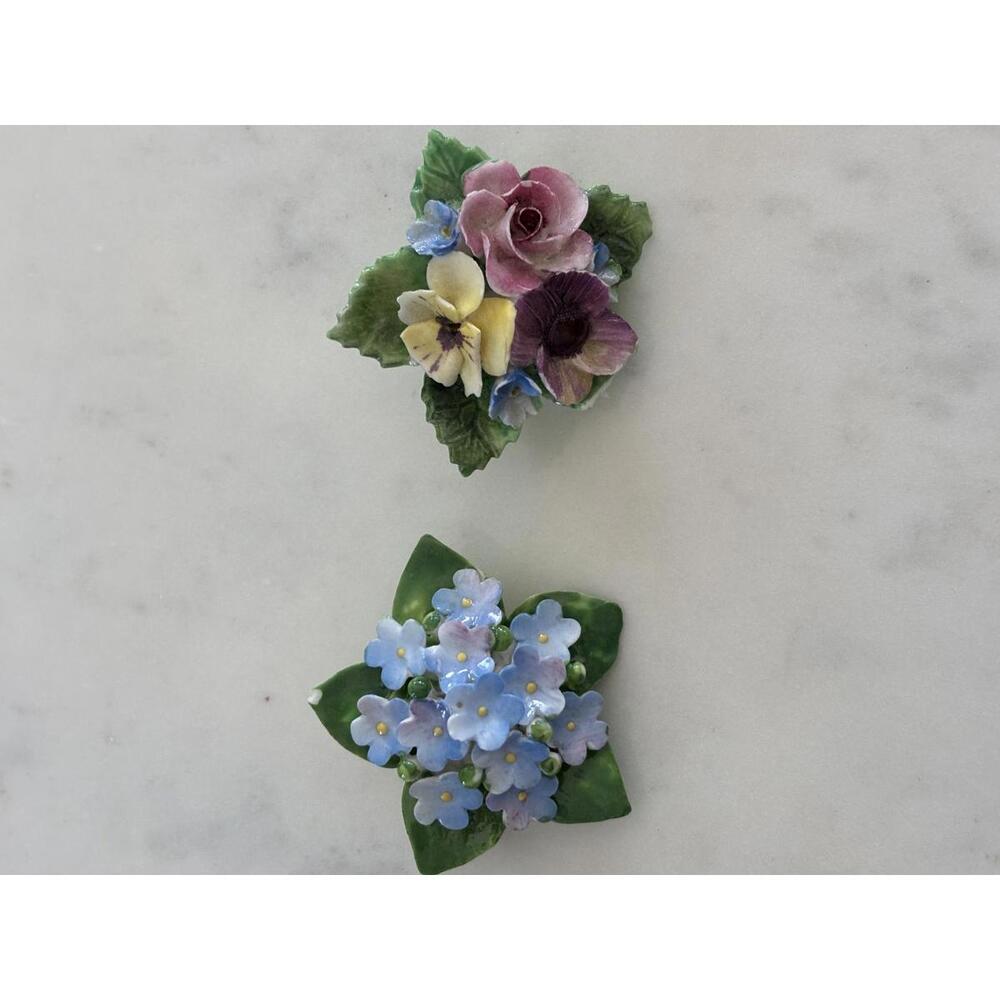 Cara China Stafordshire Porcelain Floral Brooches Set of 2